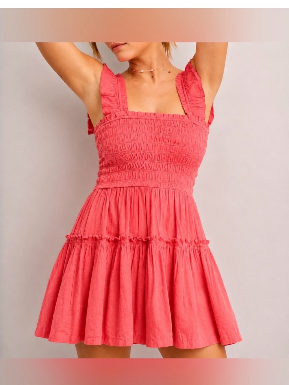 aerie Coral Pink Smocked Mini Sundress